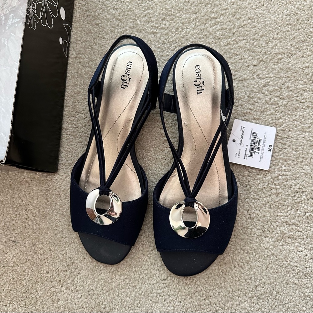 Navy Blue 1 Inch Heel Open Toe